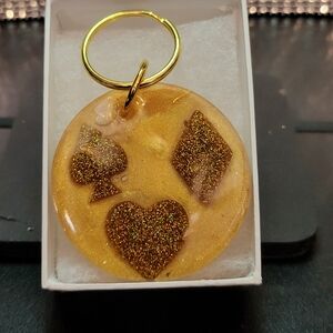 Gold Resin Keychain with Glitter Card Suits